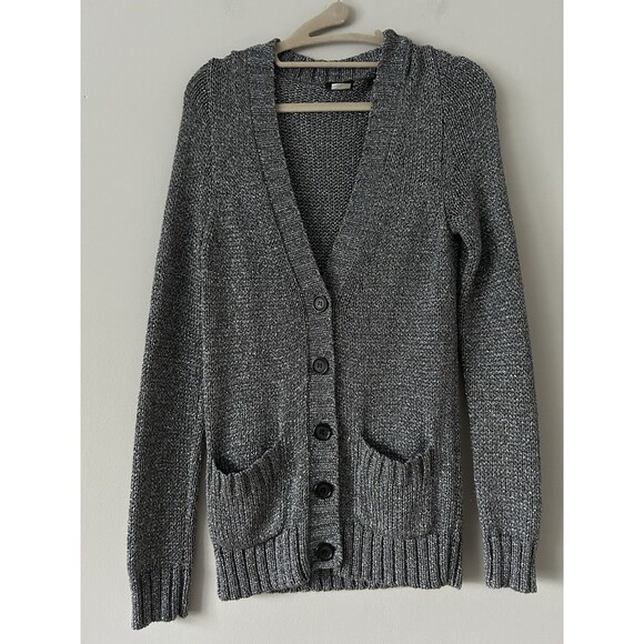J. Crew Silver Metallic Knit Button Down Cardigan Size Small Pockets Preppy - Picture 1 of 9